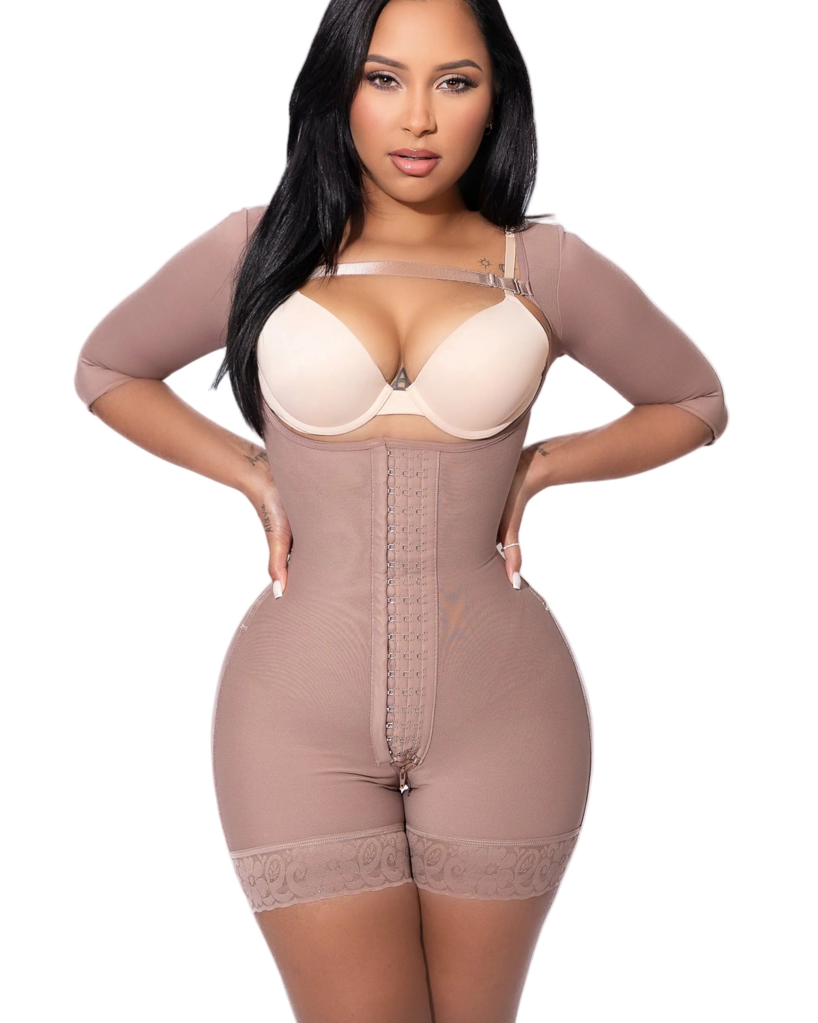 Sleeved Colombian faja with butt lift and no-show back shaping waist and arms – Curvy Body SmartLift shapewear