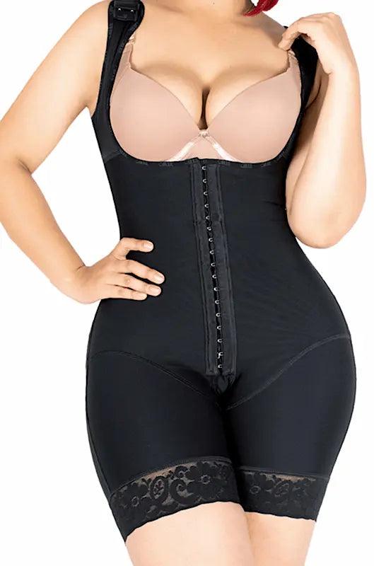 Mid-thigh shapewear with butt lift and seamless hourglass fit.