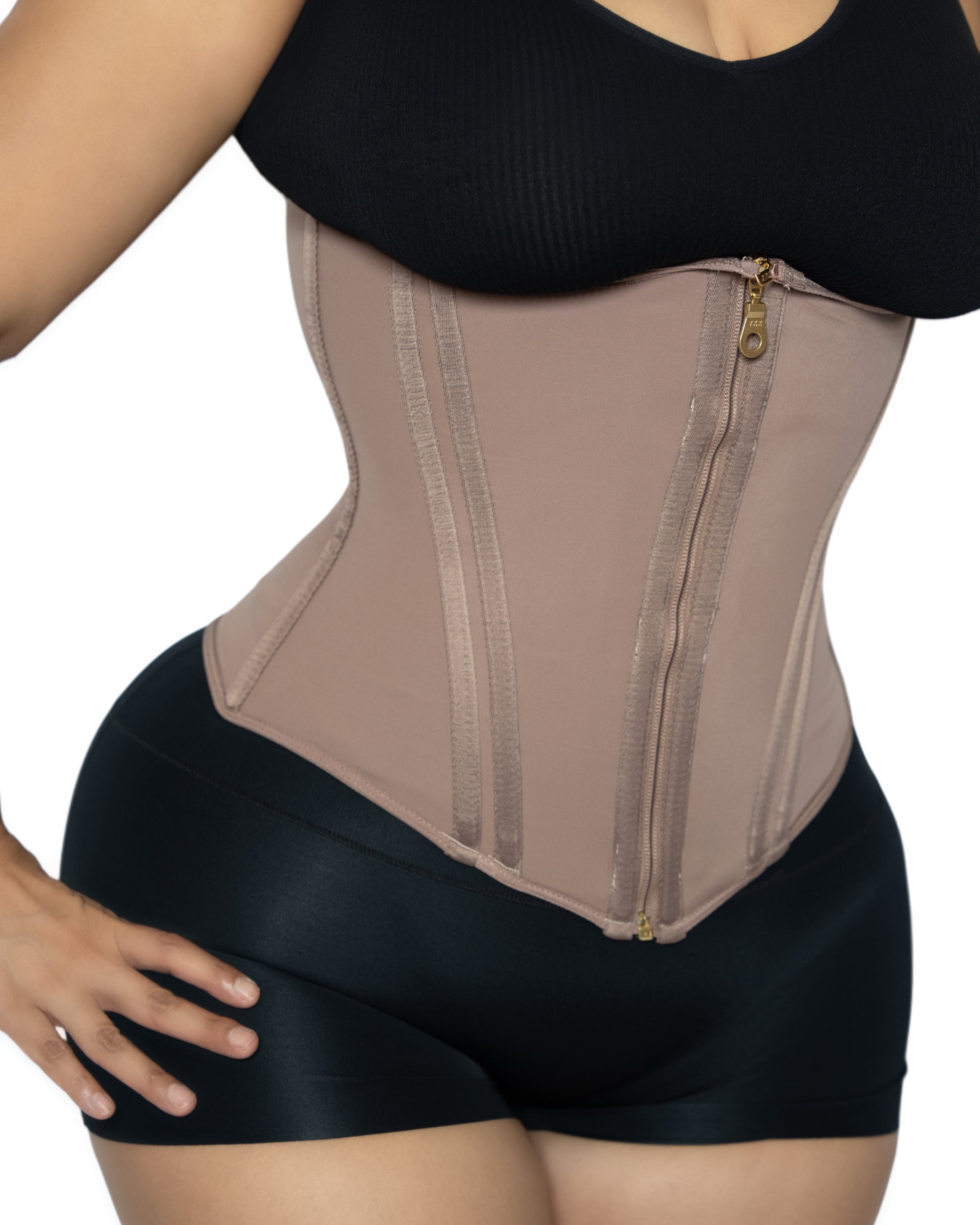 Colombian zipper waist trainer – durable non-latex faja for daily waist training and fupa compression