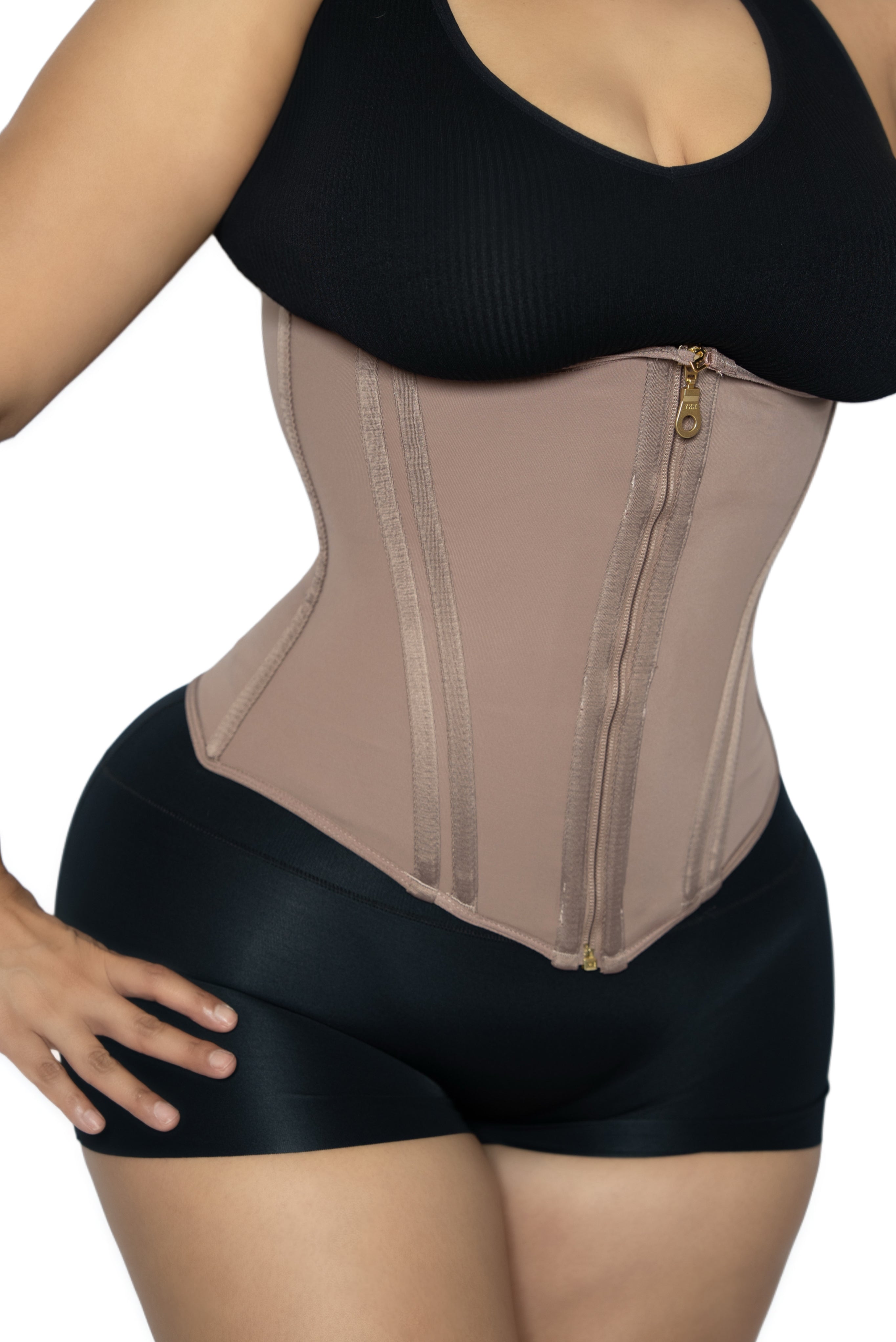 Colombian zipper waist trainer – durable non-latex faja for daily waist training and fupa compression