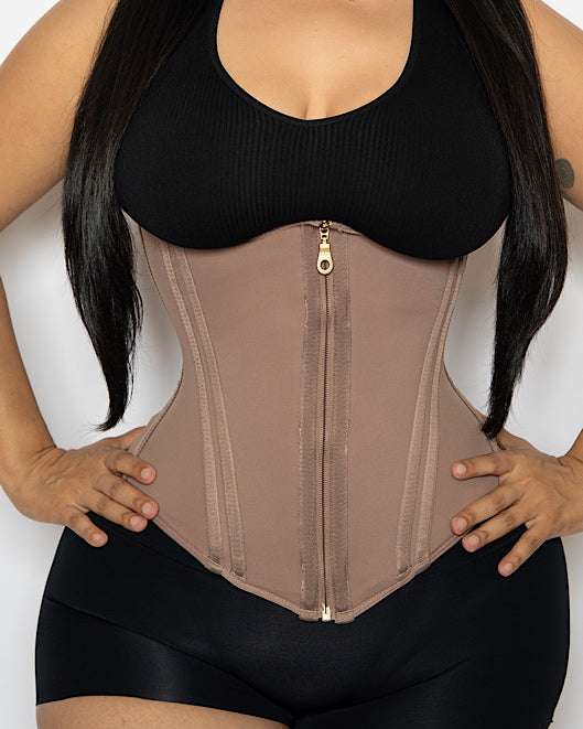 Non-latex zipper waist trainer – high-compression Colombian faja for waist training and tummy flattening