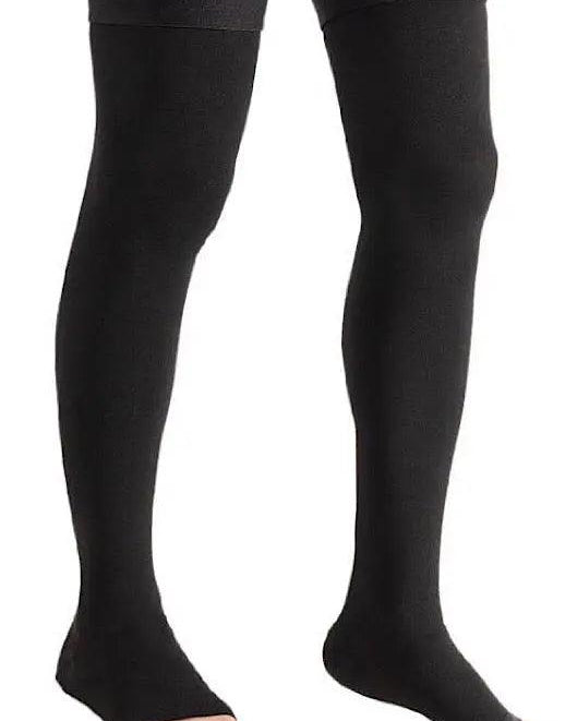 Anti-embolism thigh-high compression stockings improving circulation and reducing swelling.