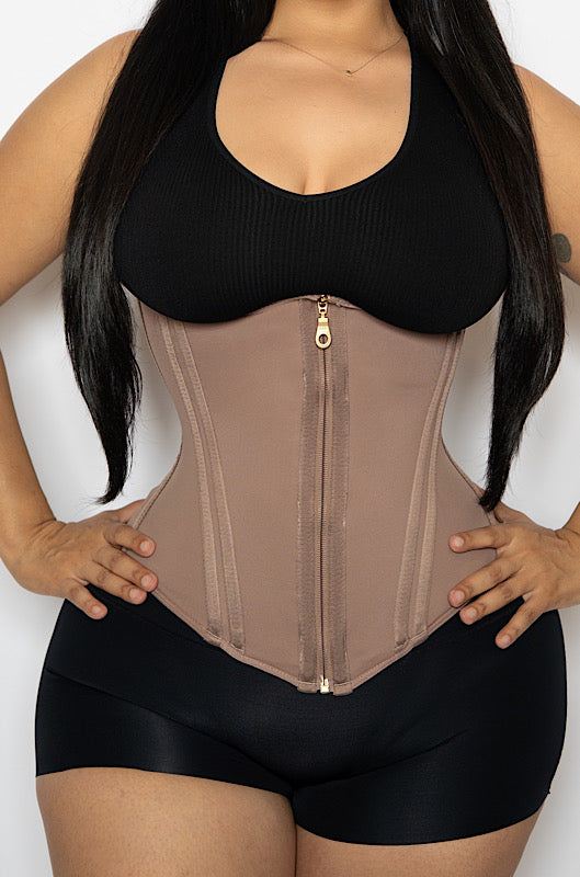 Non-latex zipper waist trainer – high-compression Colombian faja for waist training and tummy flattening